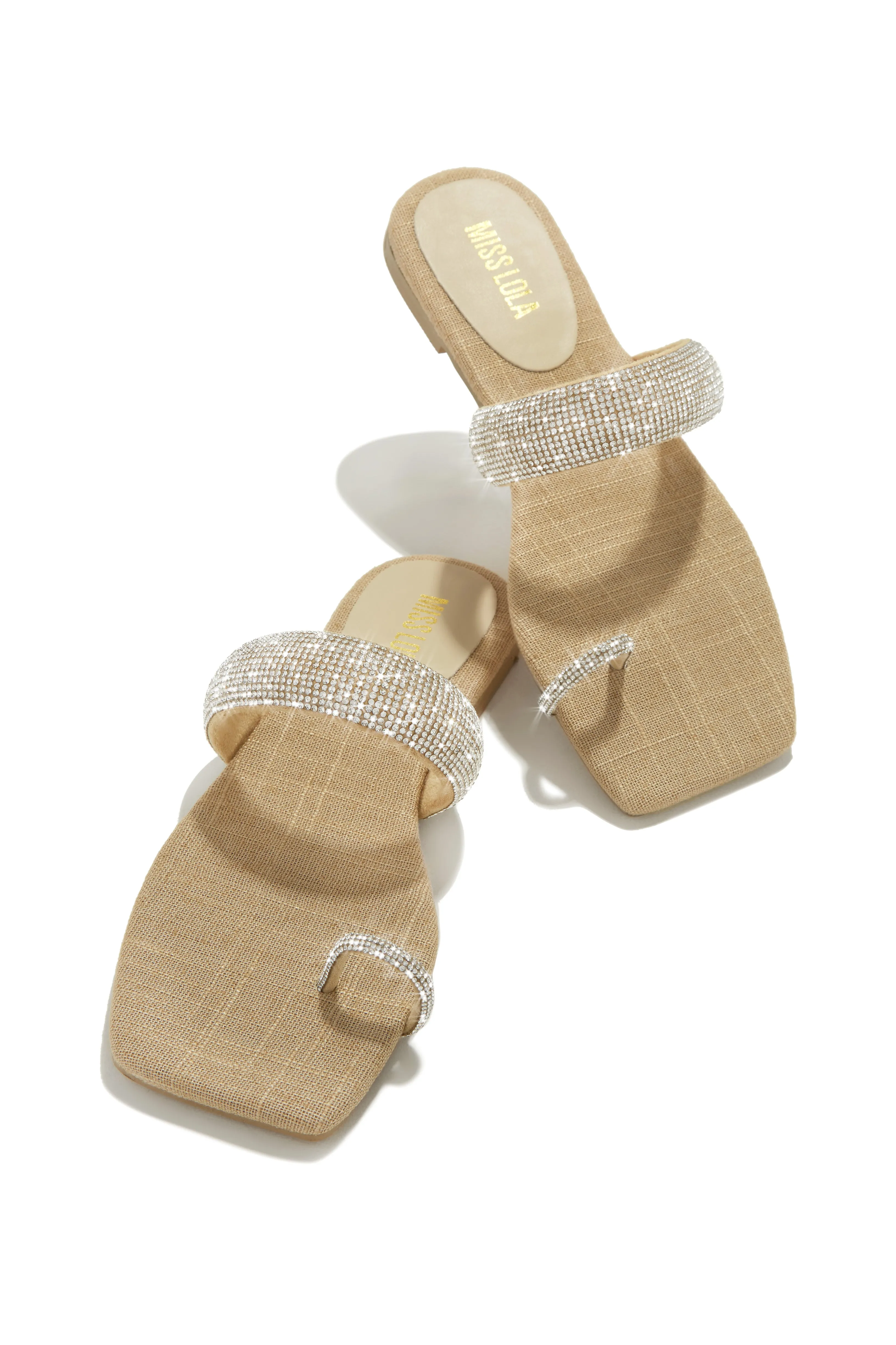 Cabana Beach Embellished Slip On Sandals - Natural