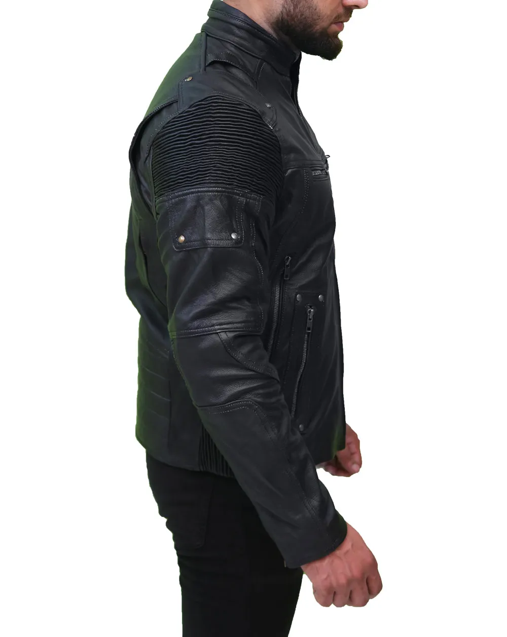 Cafe Racer Retro Black Biker Moto Racer Men's Leather Jacket