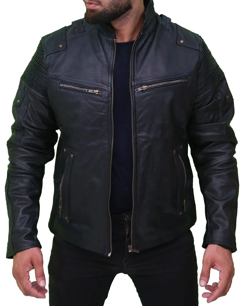 Cafe Racer Retro Black Biker Moto Racer Men's Leather Jacket