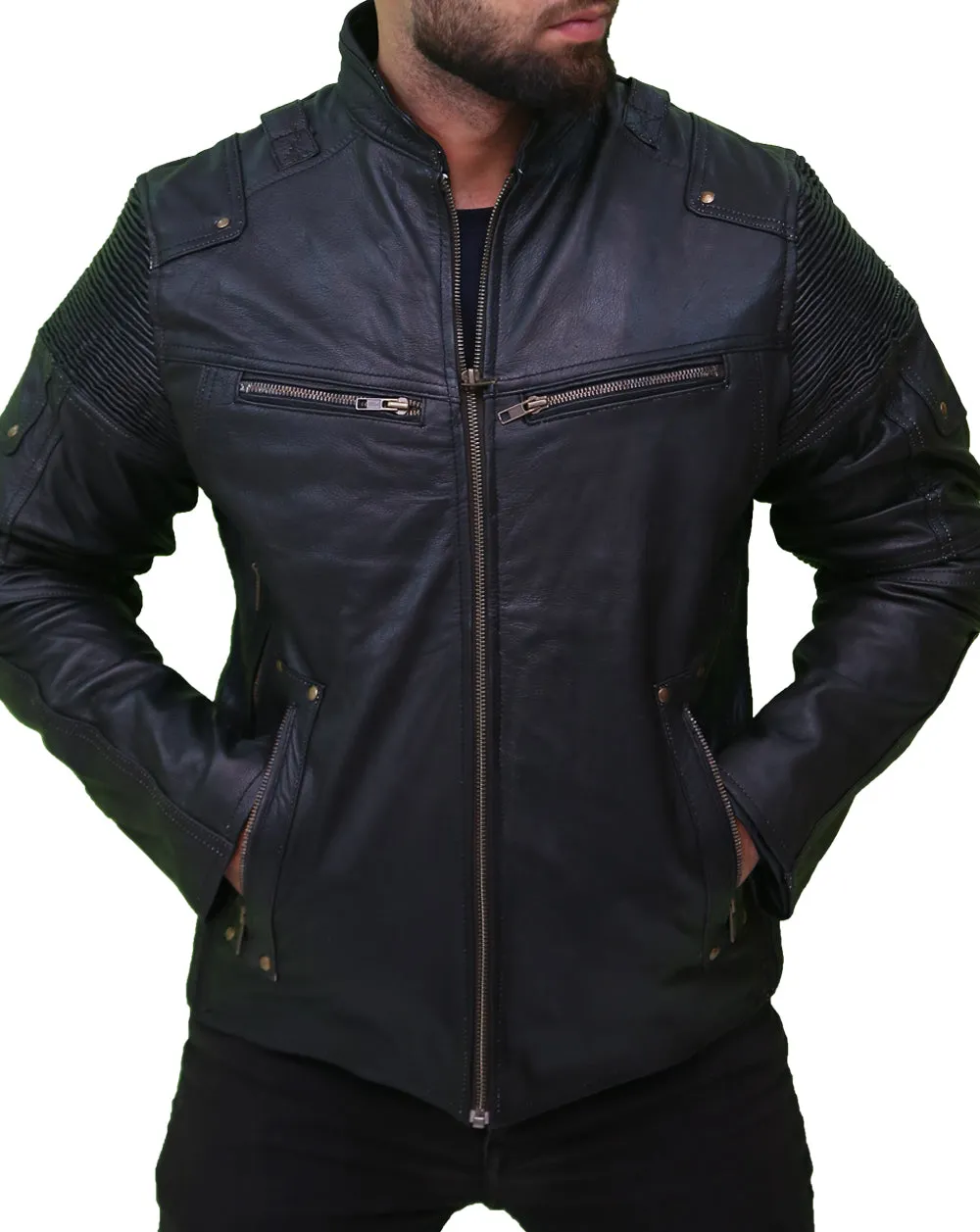 Cafe Racer Retro Black Biker Moto Racer Men's Leather Jacket