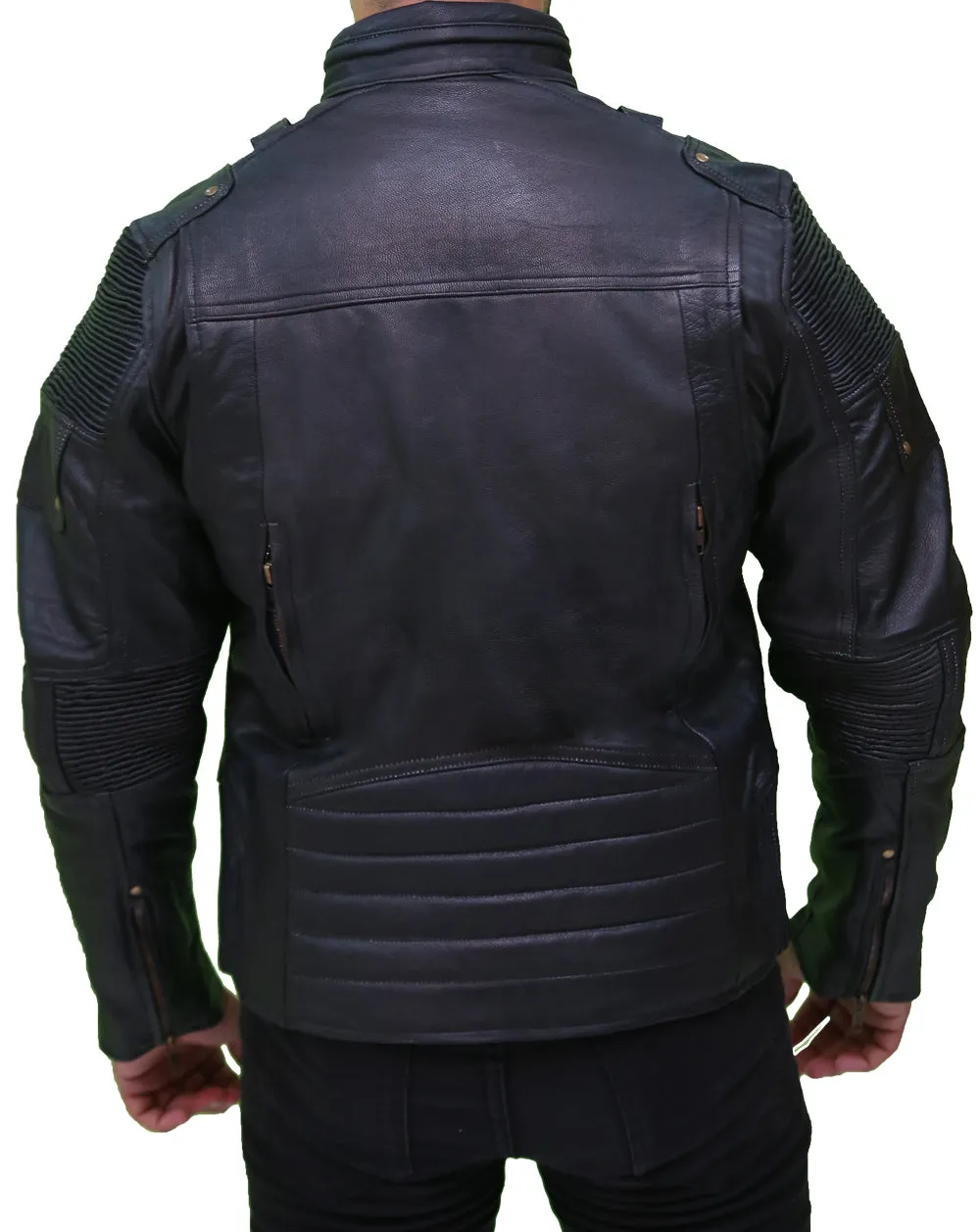 Cafe Racer Retro Black Biker Moto Racer Men's Leather Jacket