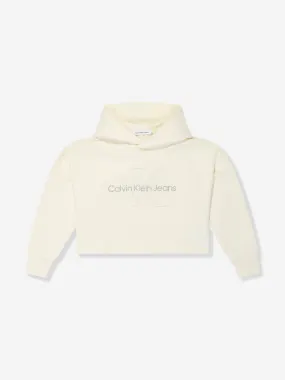 Calvin Klein Girls Monogram Embroidered Hoodie in Beige