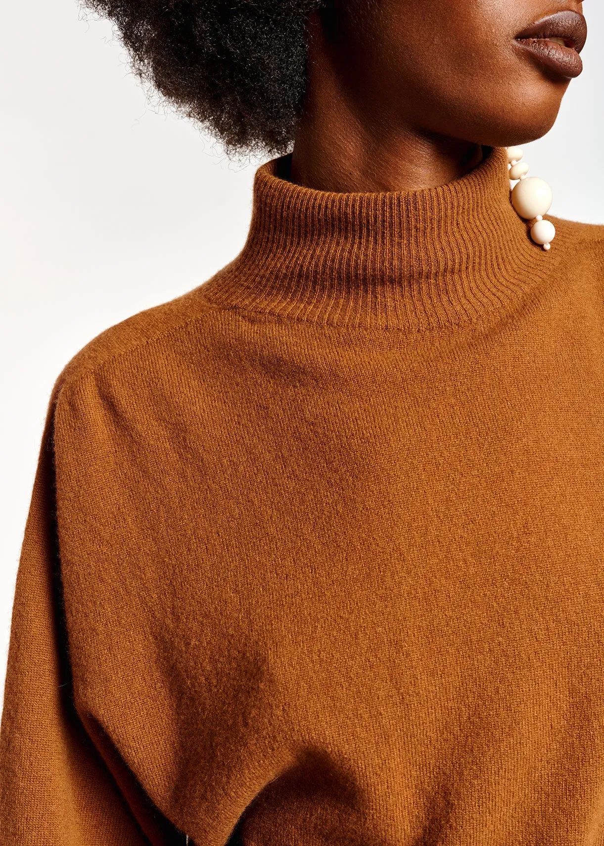 Camel merino wool blend turtleneck sweater