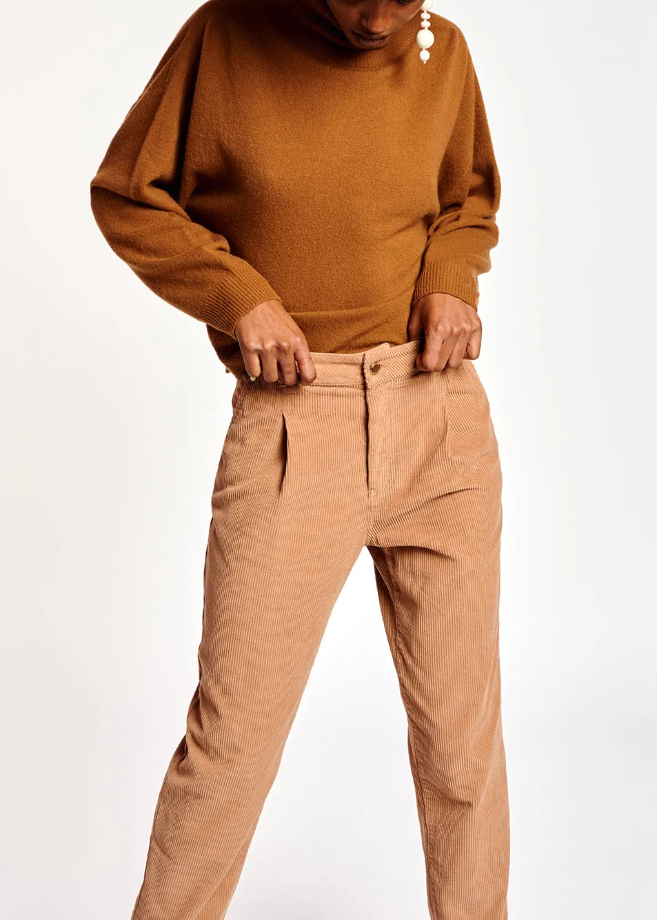 Camel merino wool blend turtleneck sweater