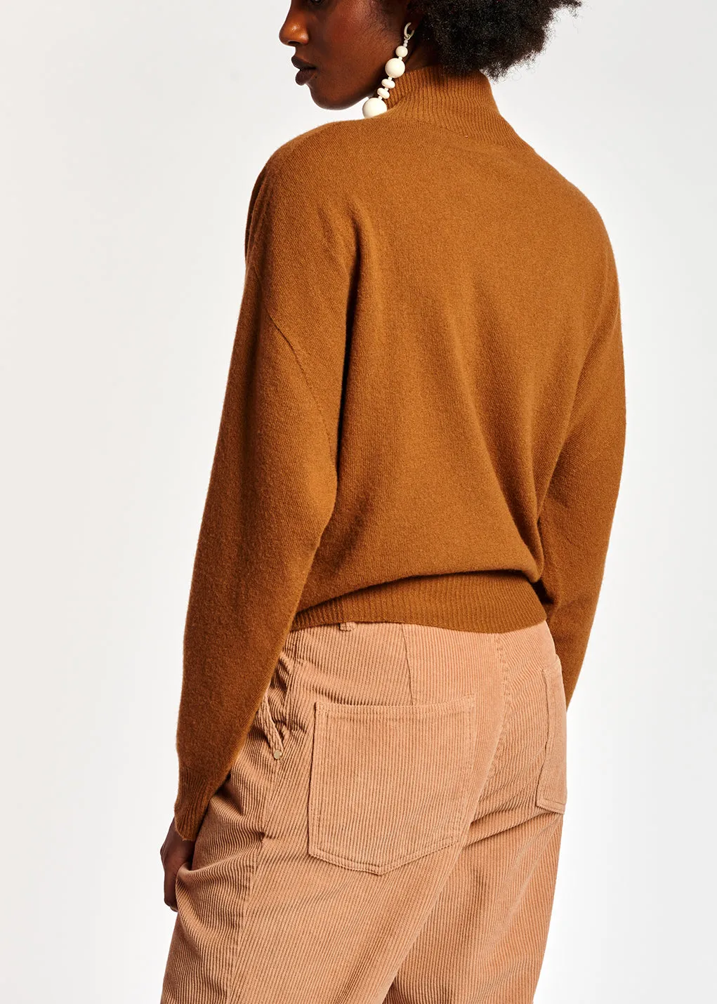 Camel merino wool blend turtleneck sweater