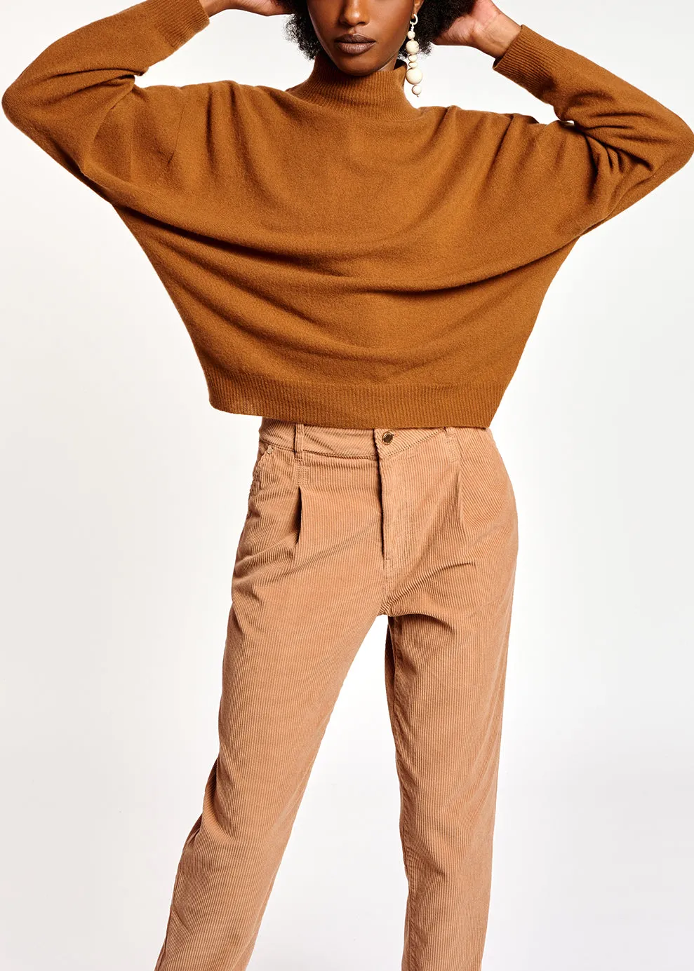 Camel merino wool blend turtleneck sweater