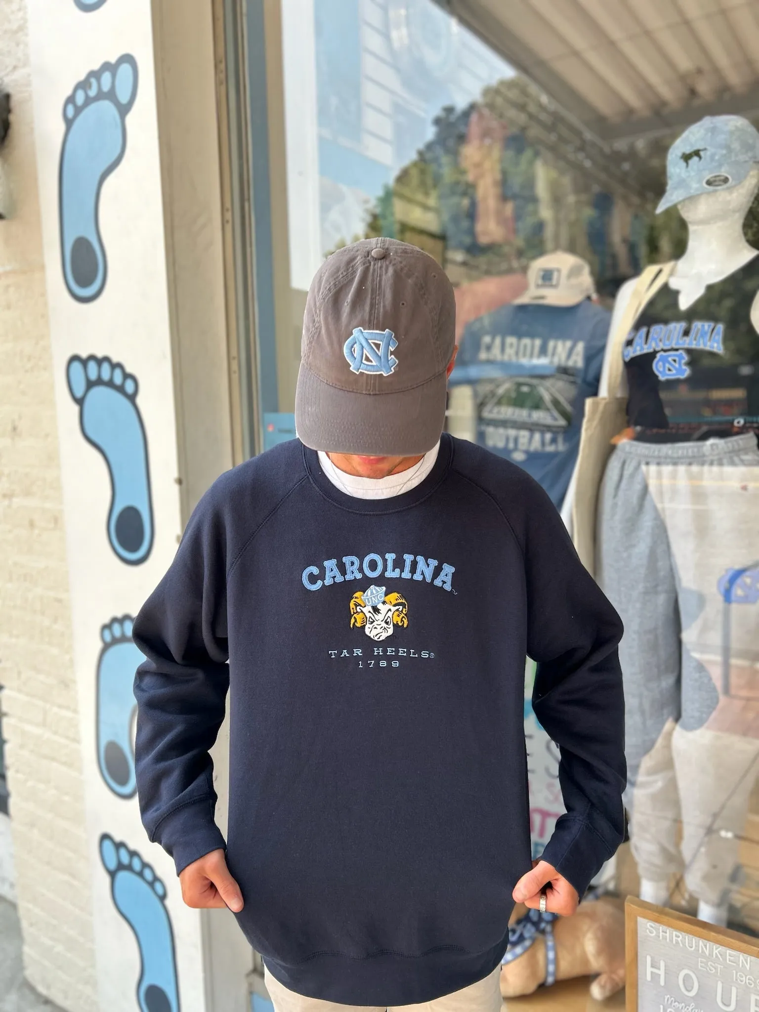 Carolina Tar Heels Vintage Navy Embroidered Crewneck Sweatshirt Benchmark