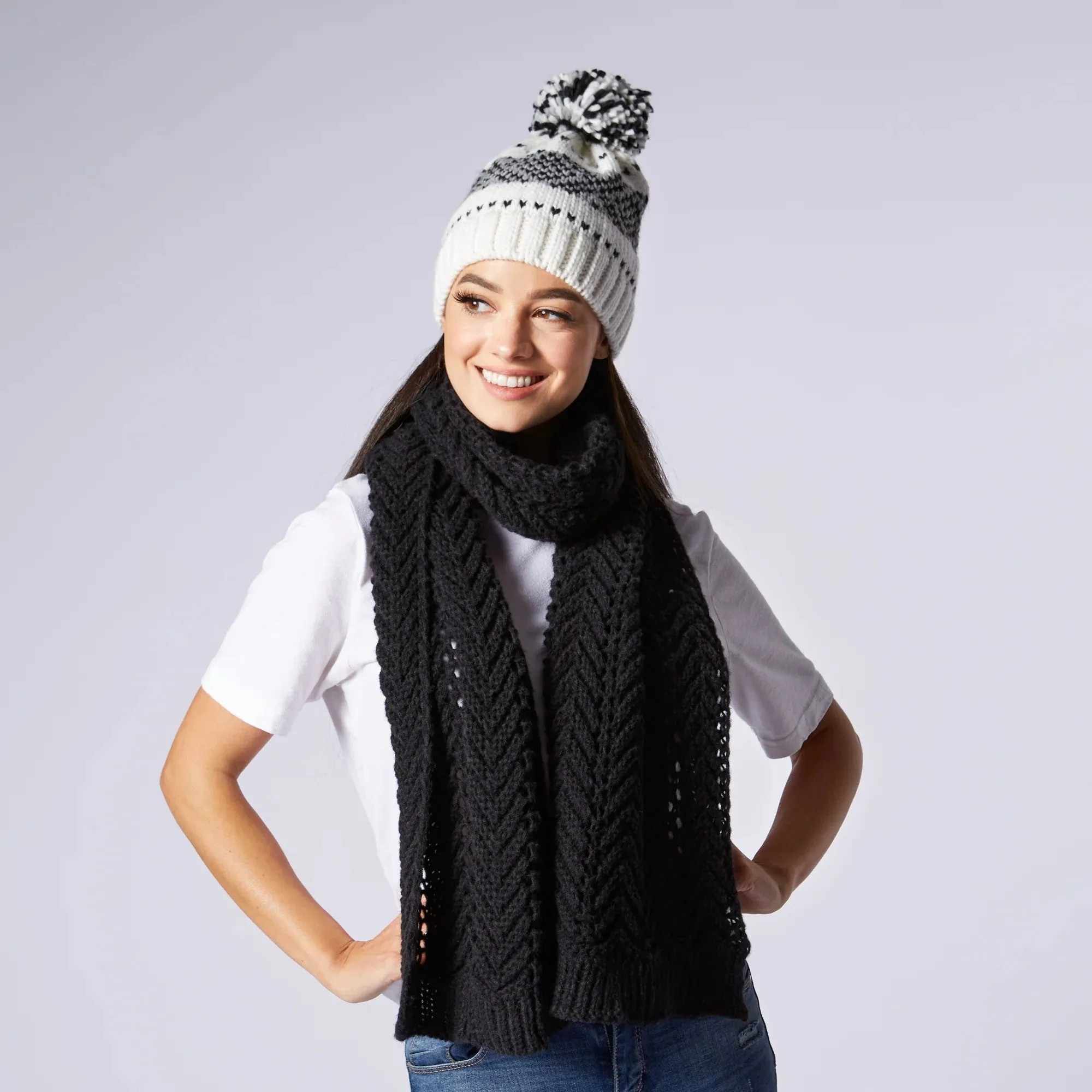 Chevron Knit Scarf in Black | Mens / Unisex Super Soft Knitted Neck Wrap | 68" x 13.5"