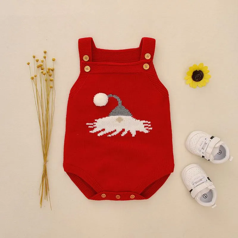 Christmas Crochet Suspender Baby Romper Kids Knitted Apparel