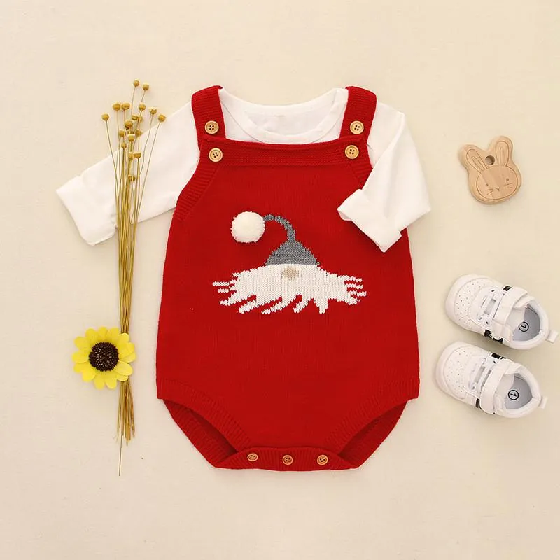 Christmas Crochet Suspender Baby Romper Kids Knitted Apparel