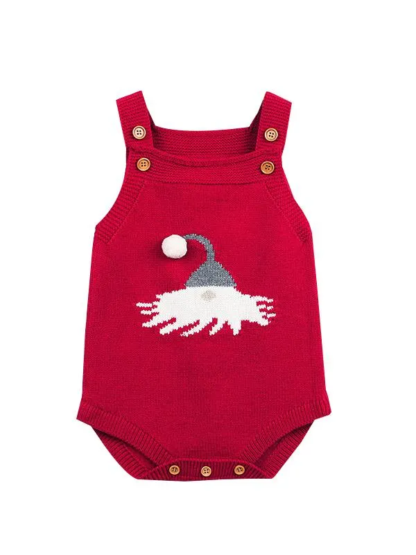 Christmas Crochet Suspender Baby Romper Kids Knitted Apparel