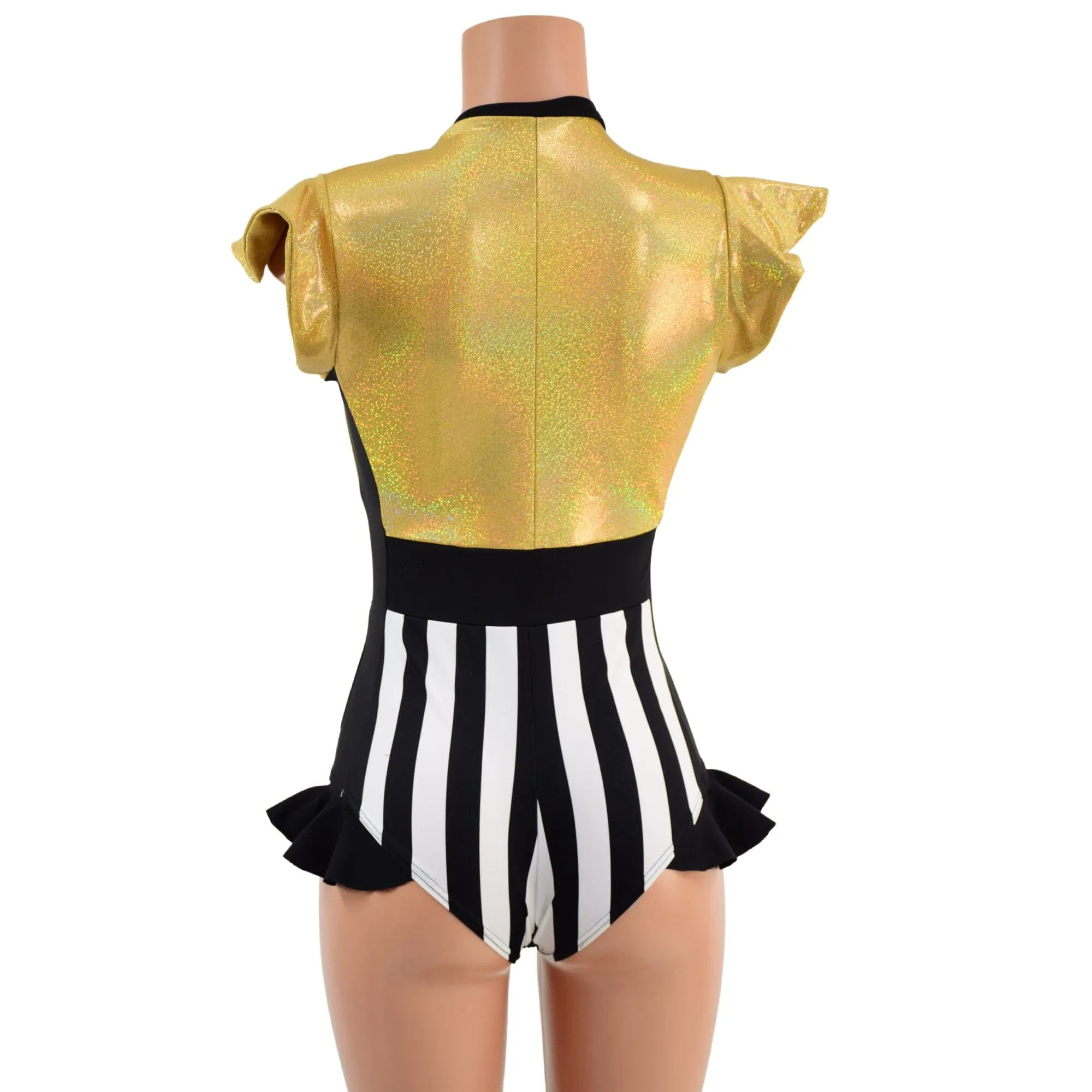 Circus Stripes and Gold Holographic Flip Sleeve Paneled Romper