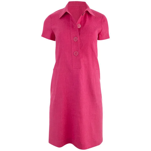 Classic Solid Linen Shirt Dress in Geranio