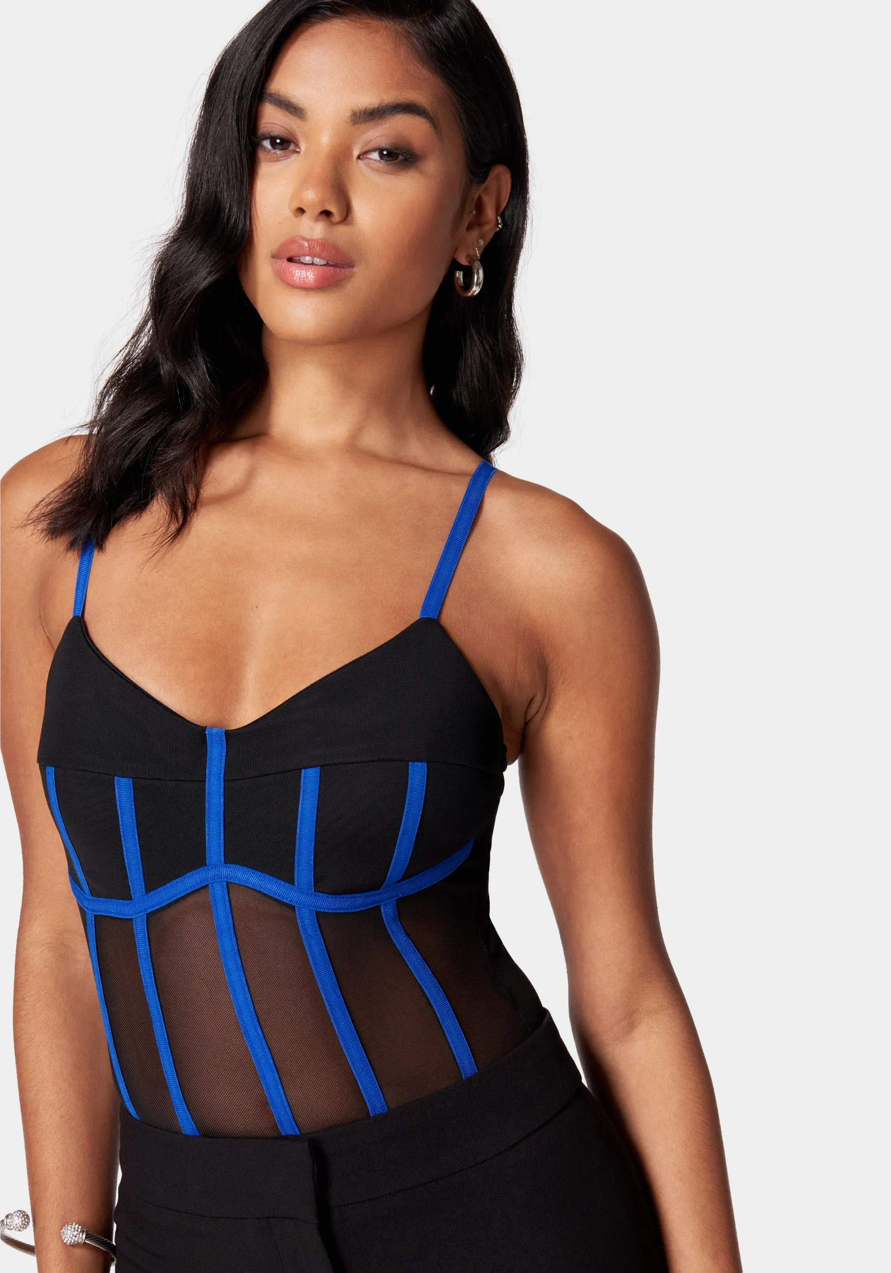 Contrast Trim Mesh Illusion Bodysuit