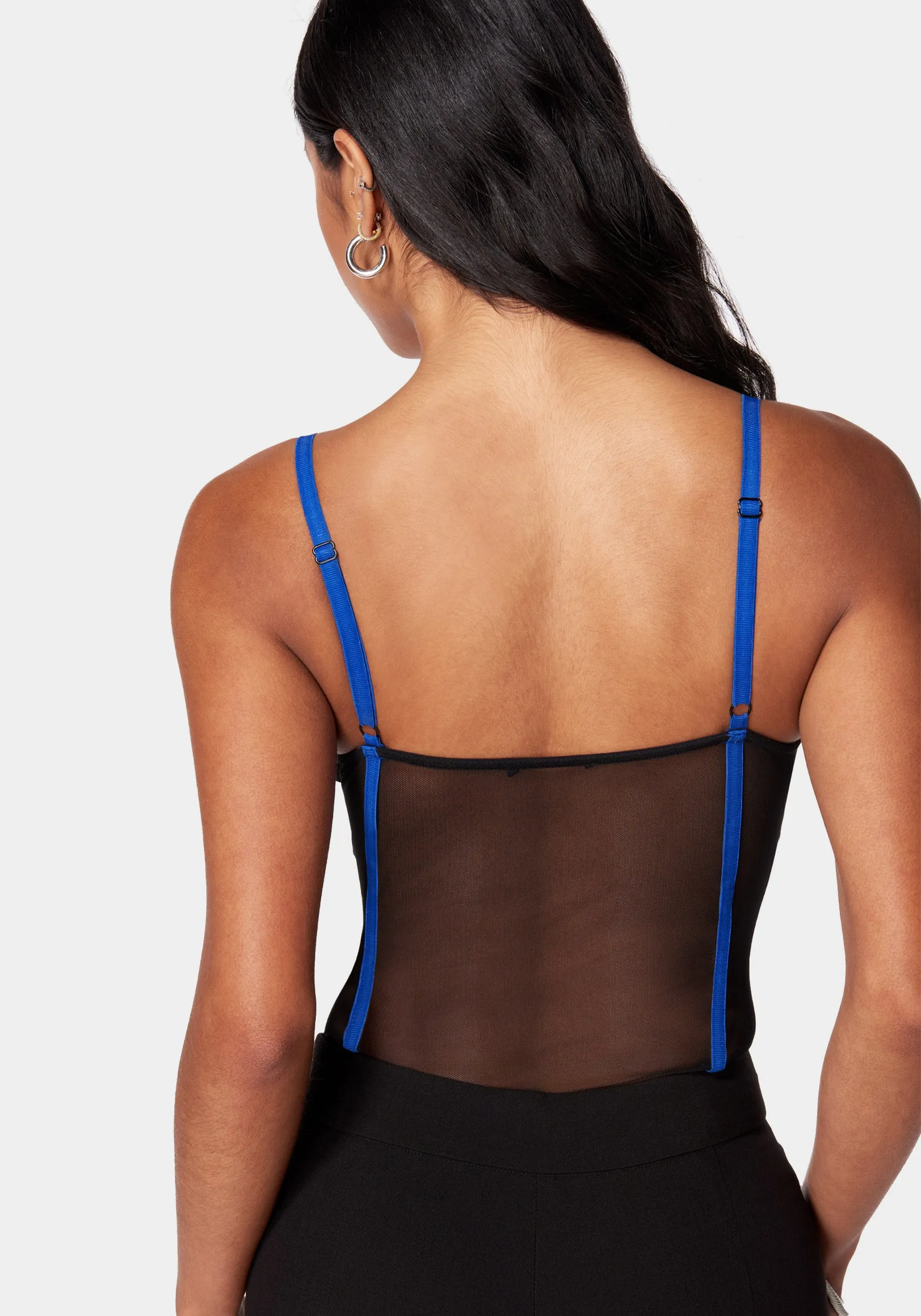 Contrast Trim Mesh Illusion Bodysuit