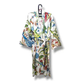 Cotton Hand Printed Kimono Robe Midnight Gospel White