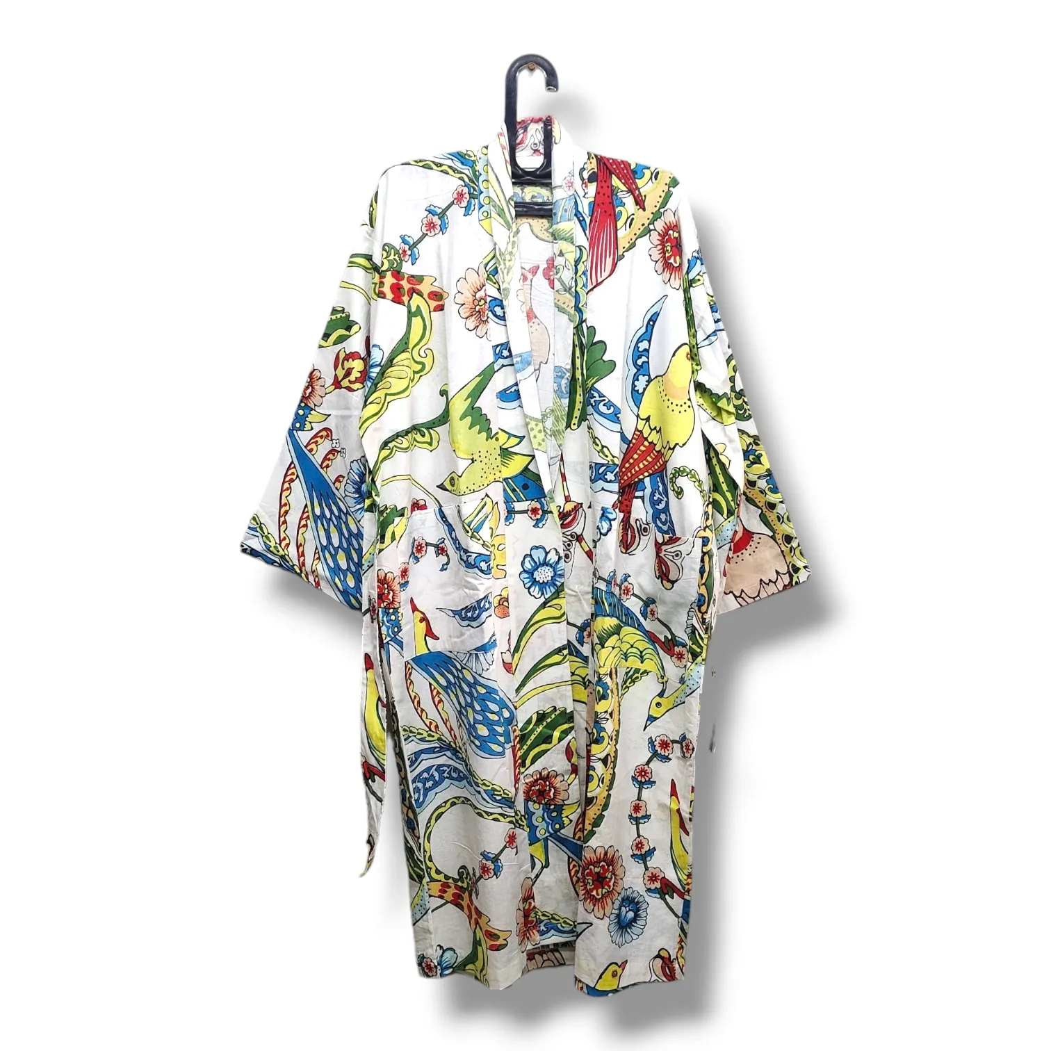 Cotton Hand Printed Kimono Robe Midnight Gospel White