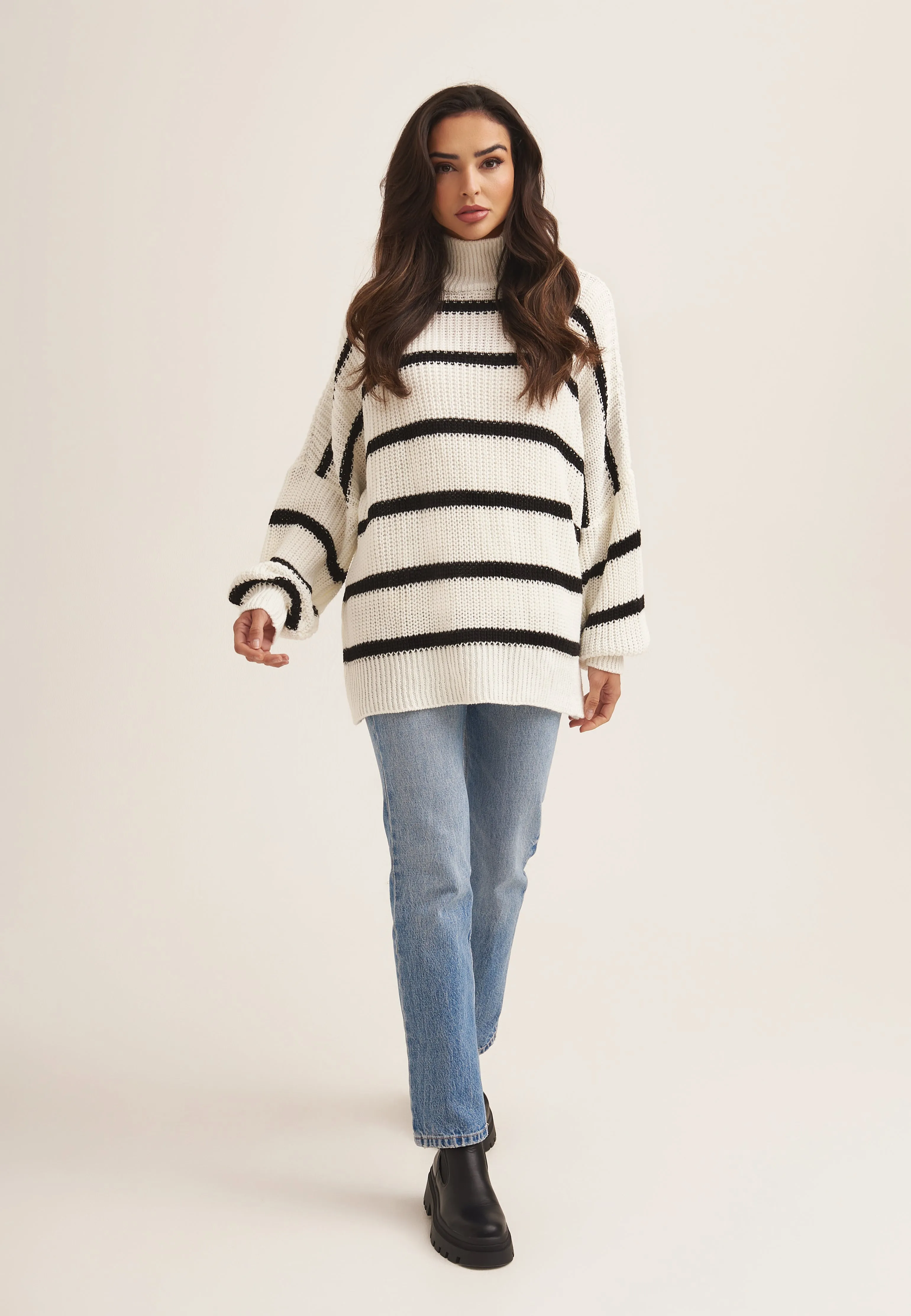 Cream Chunky Knit High Neck Jumper