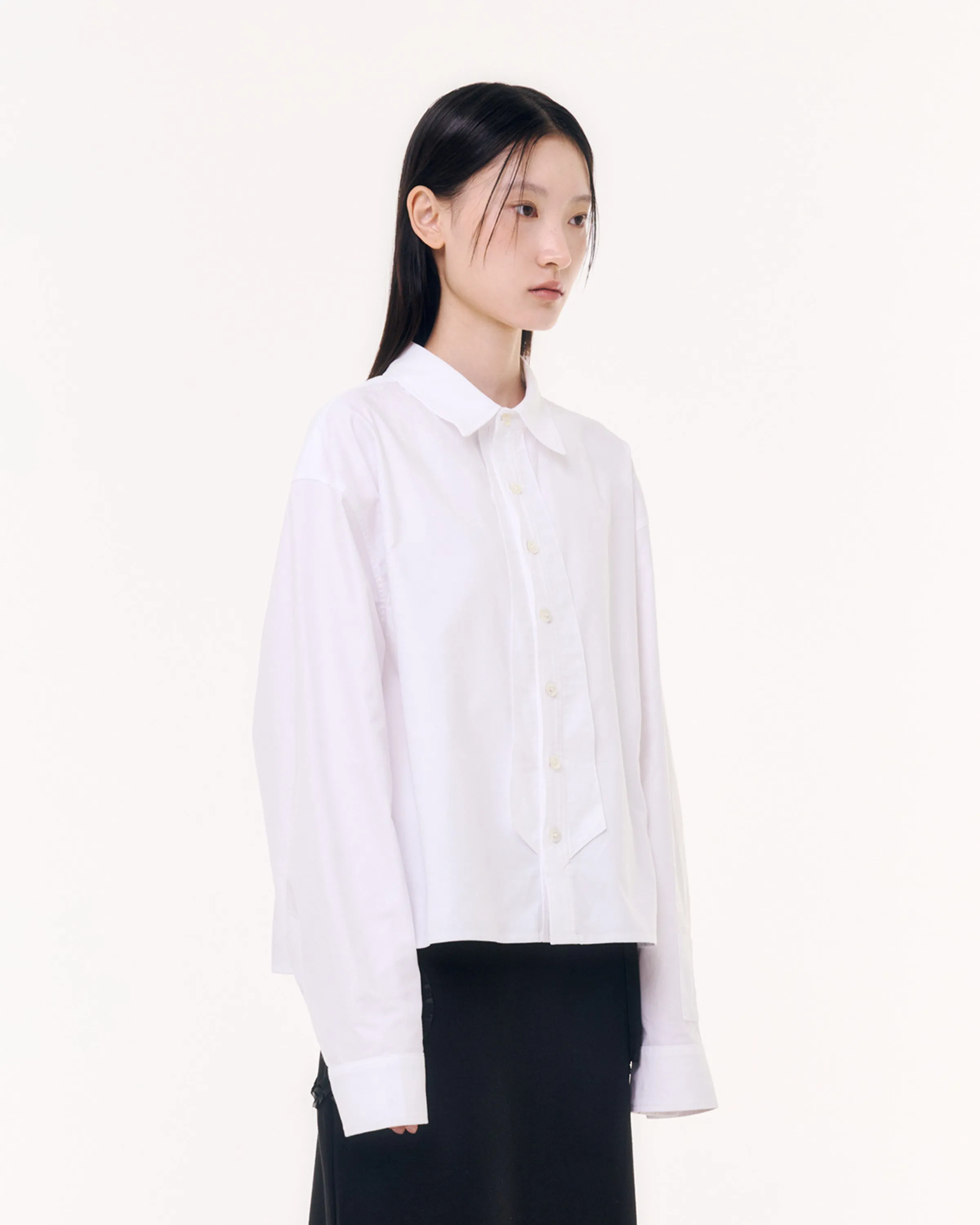 CROP TIE PLACKET DRESS SHIRT