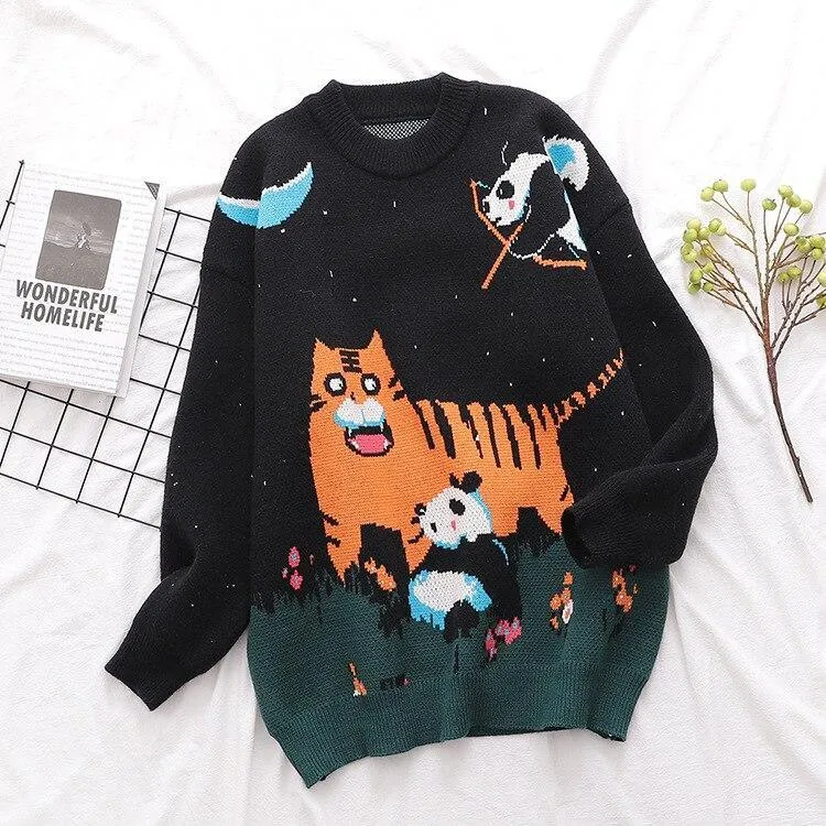 Cupid Panda and Cute Animals Women's Jumper Kawaii Harajuku Panda Tiger Cat Dog Teddy Bear Dinosaur Night Stars Unique Geek Girl