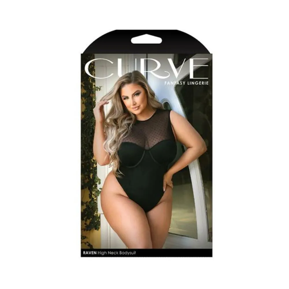 Curve Raven High-neck Bodysuit With Back Cutout And Snap Closure Black 3x/4x