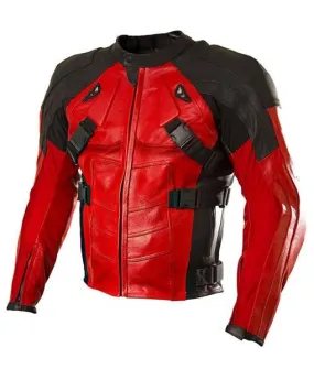 Deadpool 3 Motorcycle Red And Black Rider Genuine Leather Jacket