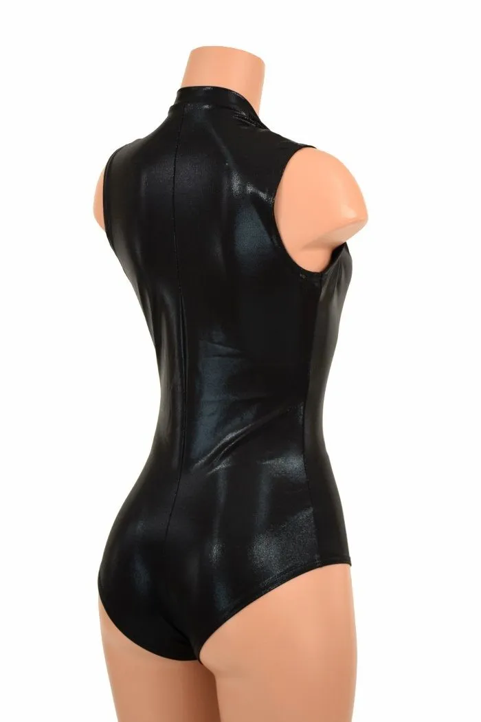 Deep Plunge Black Metallic Romper