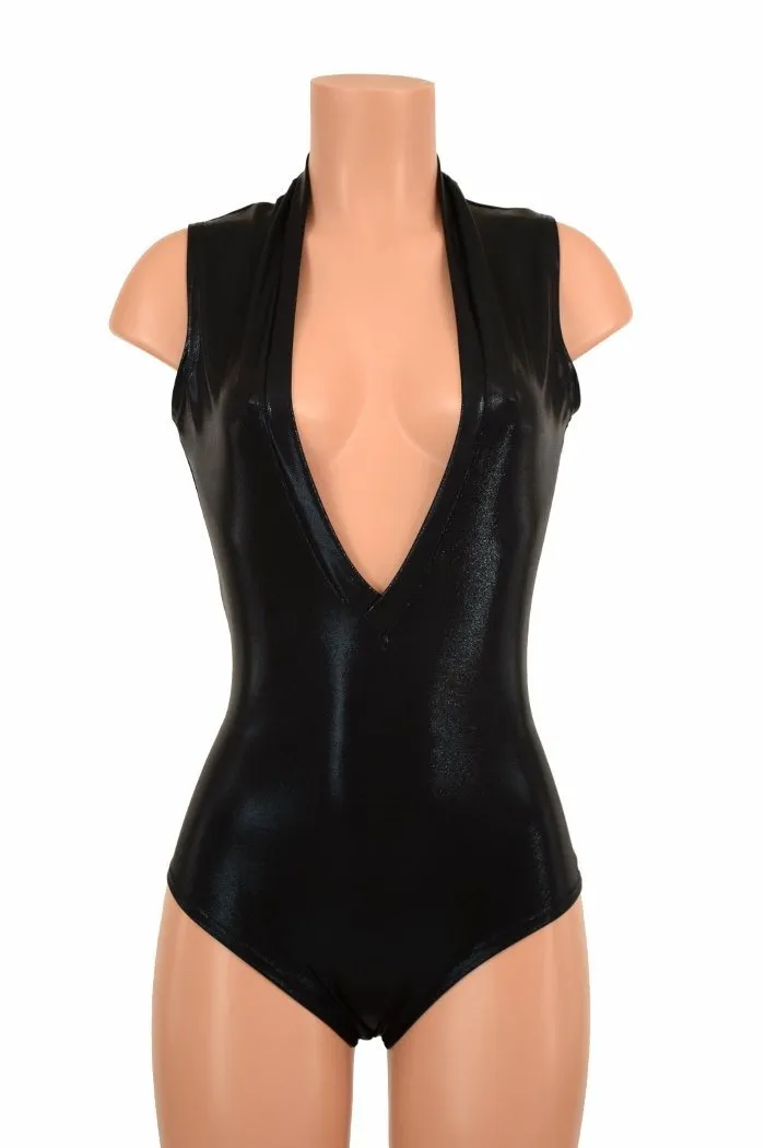 Deep Plunge Black Metallic Romper