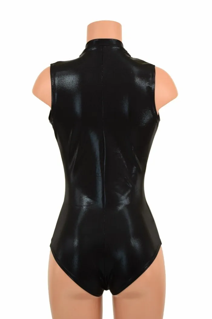 Deep Plunge Black Metallic Romper