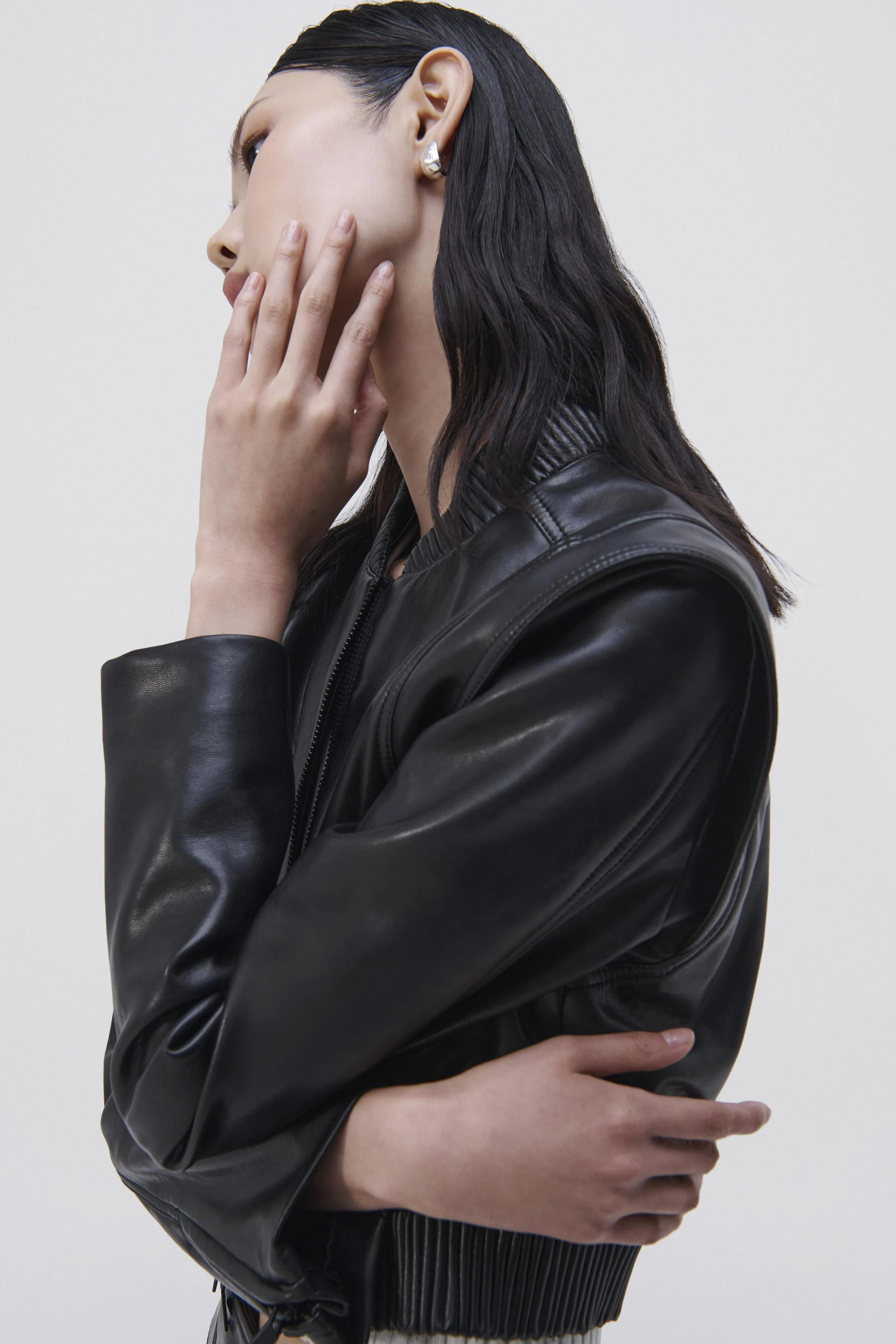 Doreen Vegan Leather Bomber Jacket