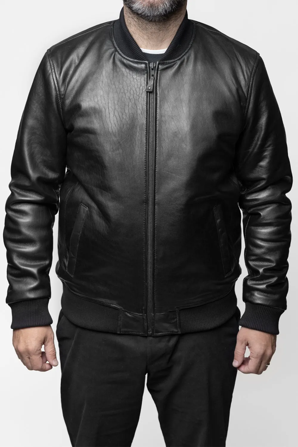 Dravis Mens Leather Bomber Jacket