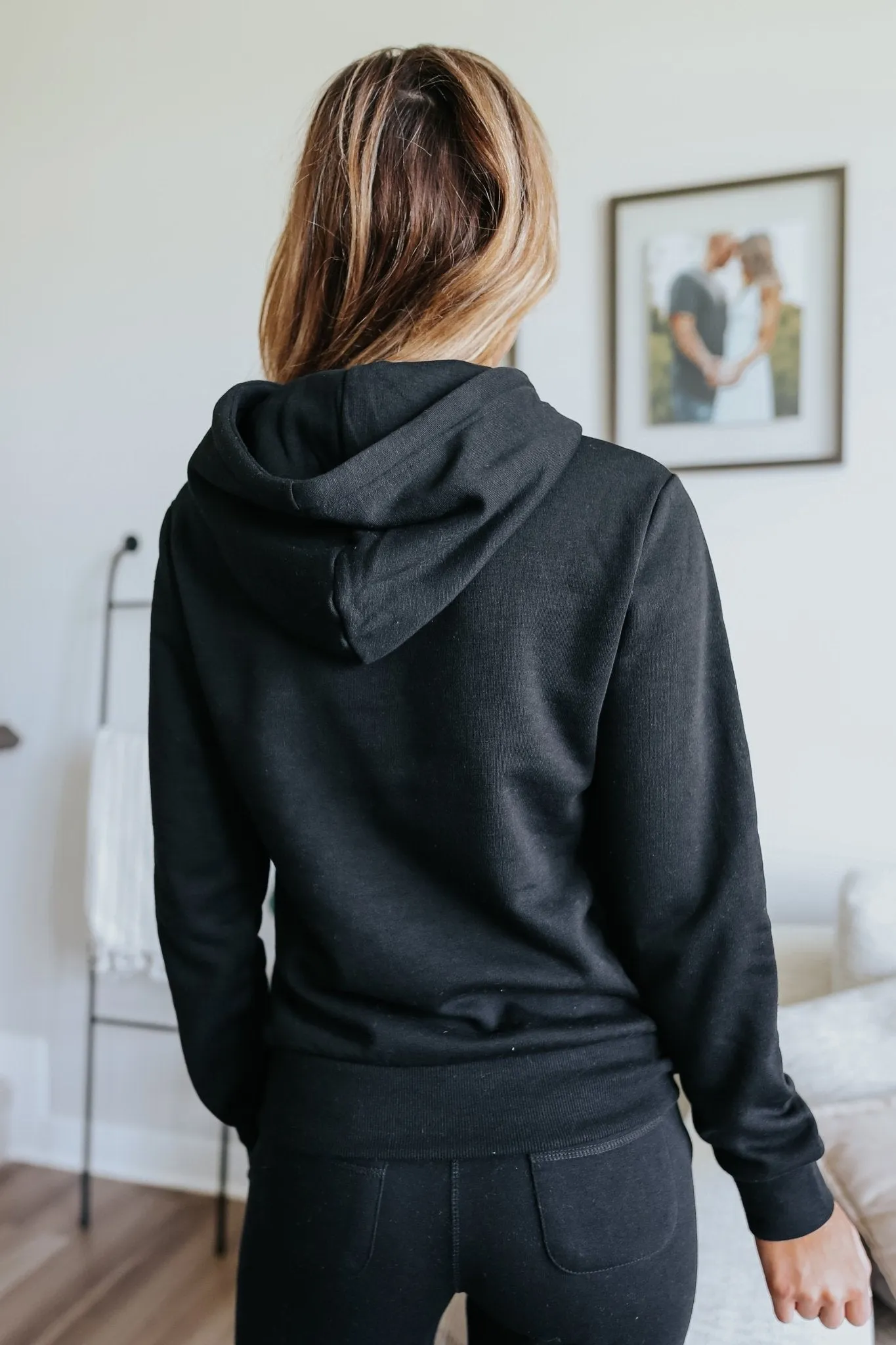 Drawstring Black Fleece Hoodie