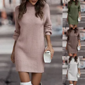 Elegant Long-Sleeve Turtleneck Sweater Dress