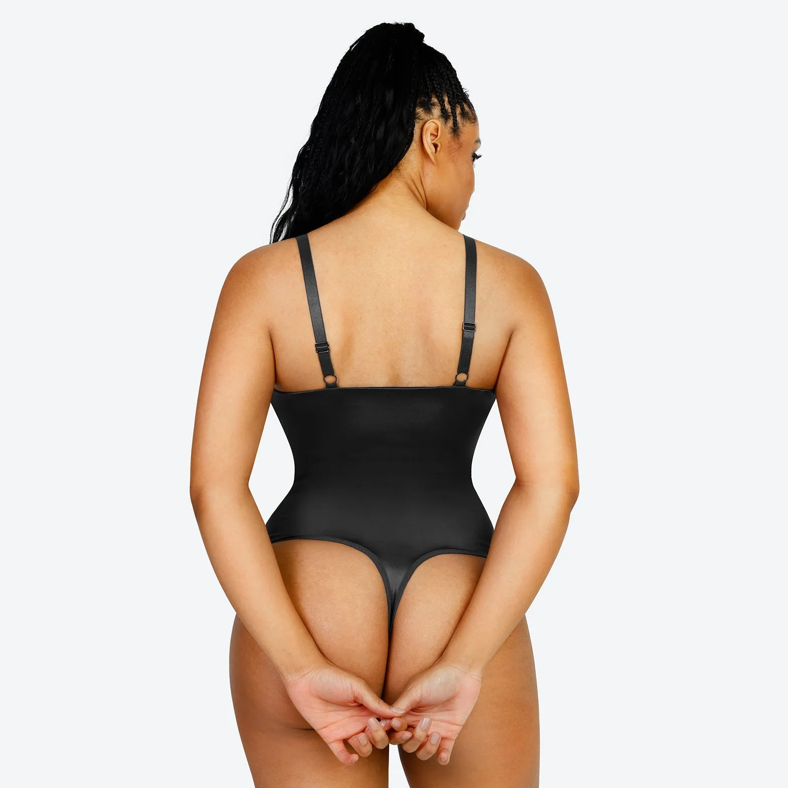 Elegant Satin Shimmer Black Contoured Shaping Bodysuit