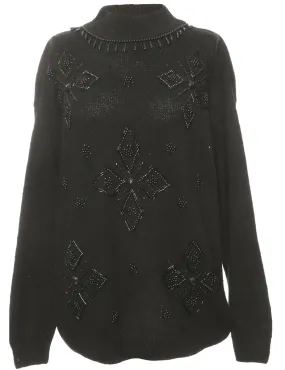 Embellished Black Jumper - M