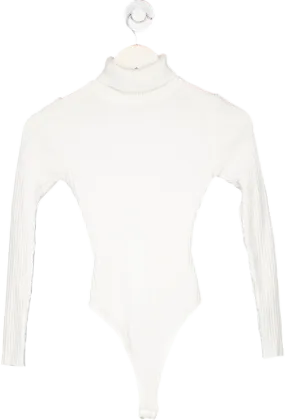 Fashion Nova White Ribbed Turtleneck Bodysuit UK XS