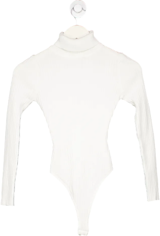 Fashion Nova White Ribbed Turtleneck Bodysuit UK XS