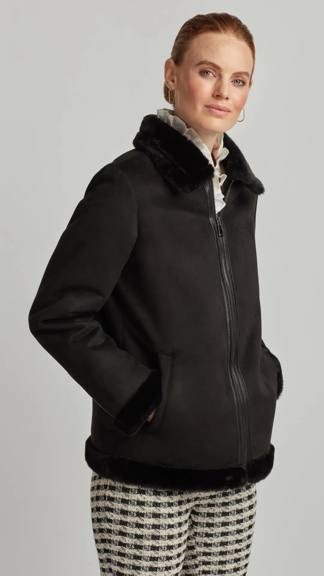 FAUX SHEARLING ZIPPER JACKET