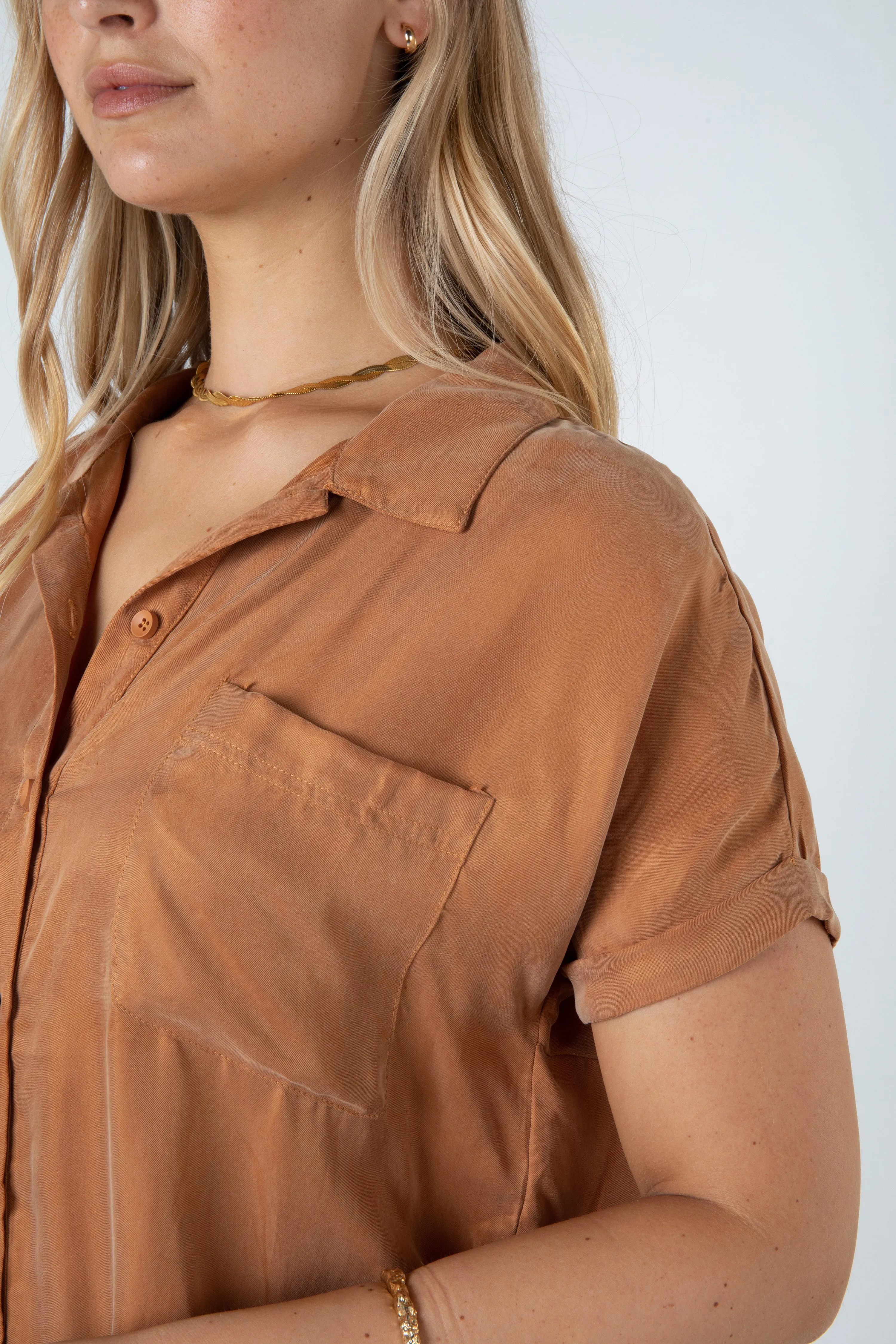 FLYNN S/S CUPRO SHIRT - BURNT ORANGE