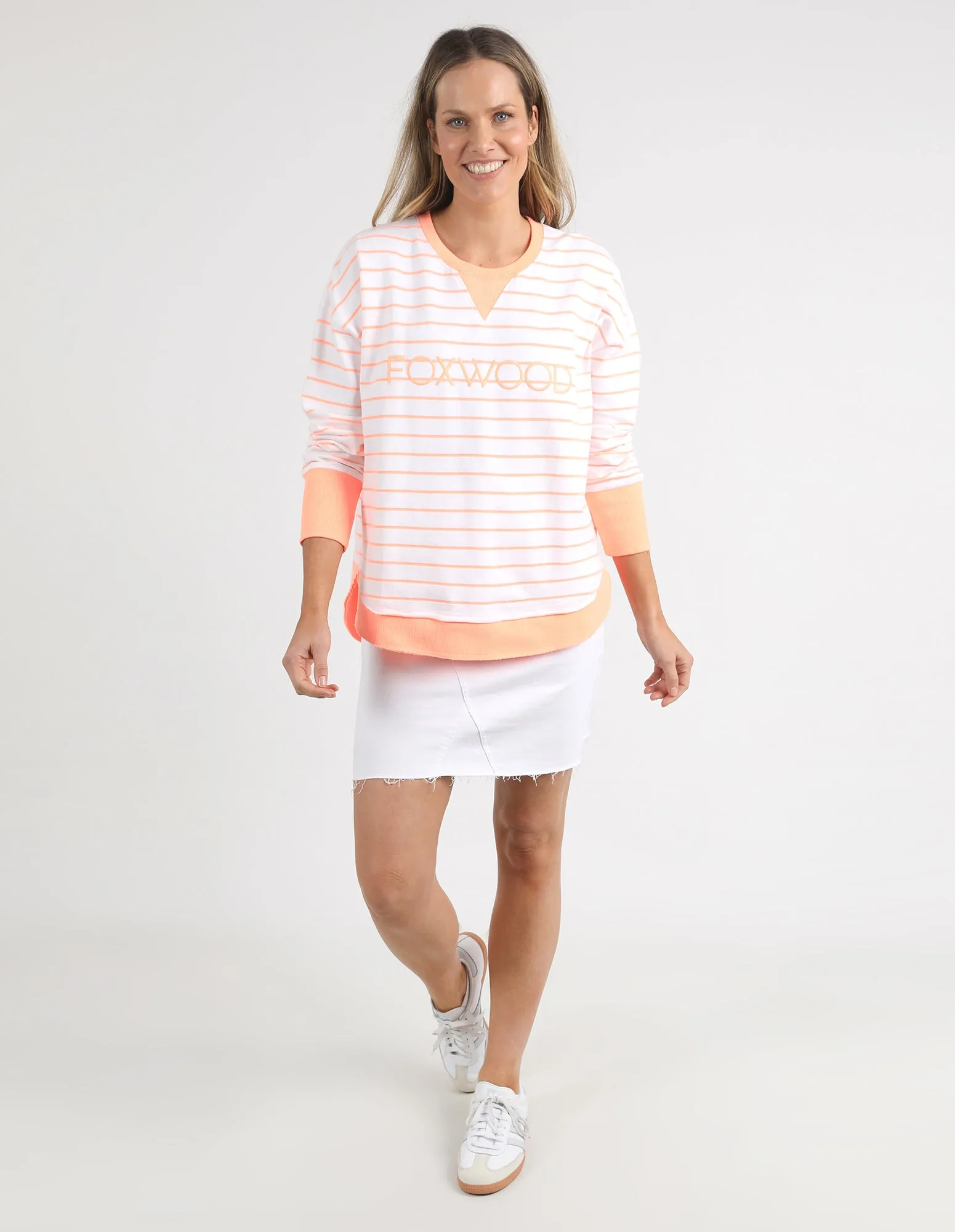 Foxwood Simplified Stripe Crew - Neon Peach