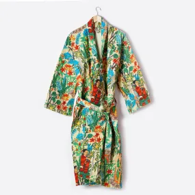 Frida Kahlo Kantha Quilted Kimono Bath Robes/ Night Suit -Beige