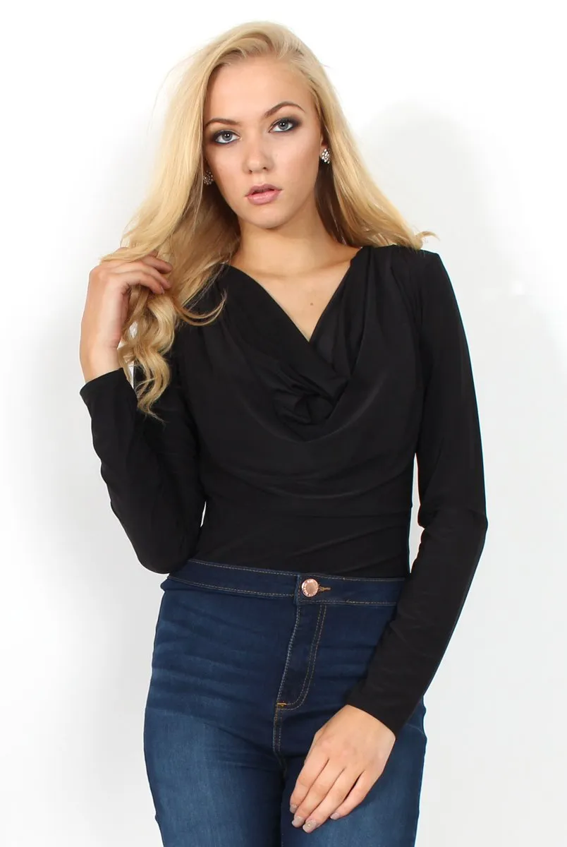 Gabriella Black Cowl Neck Bodysuit