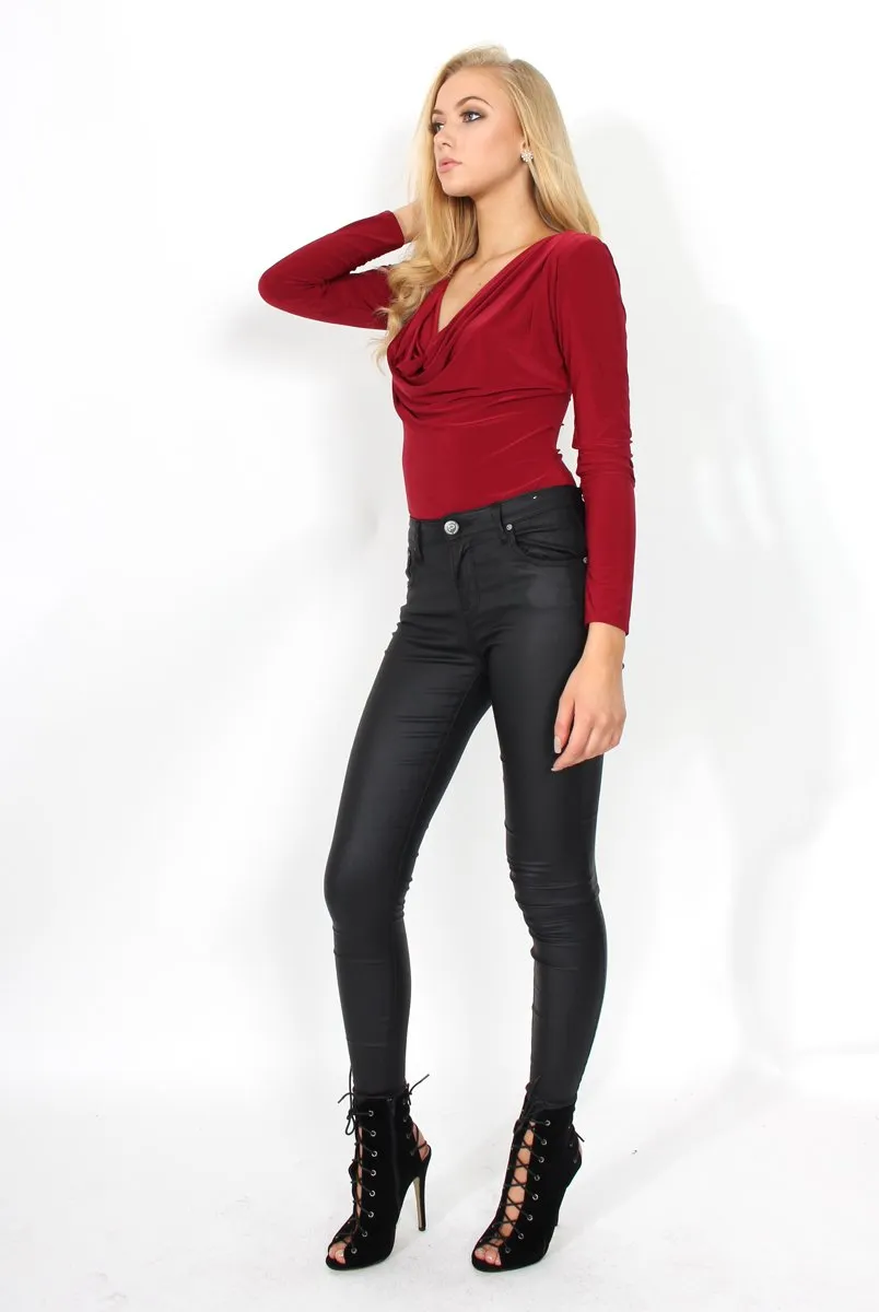 Gabriella Wine Cowl Neck Bodysuit