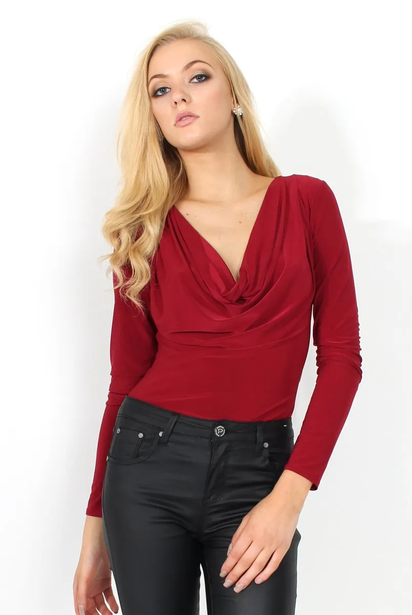 Gabriella Wine Cowl Neck Bodysuit