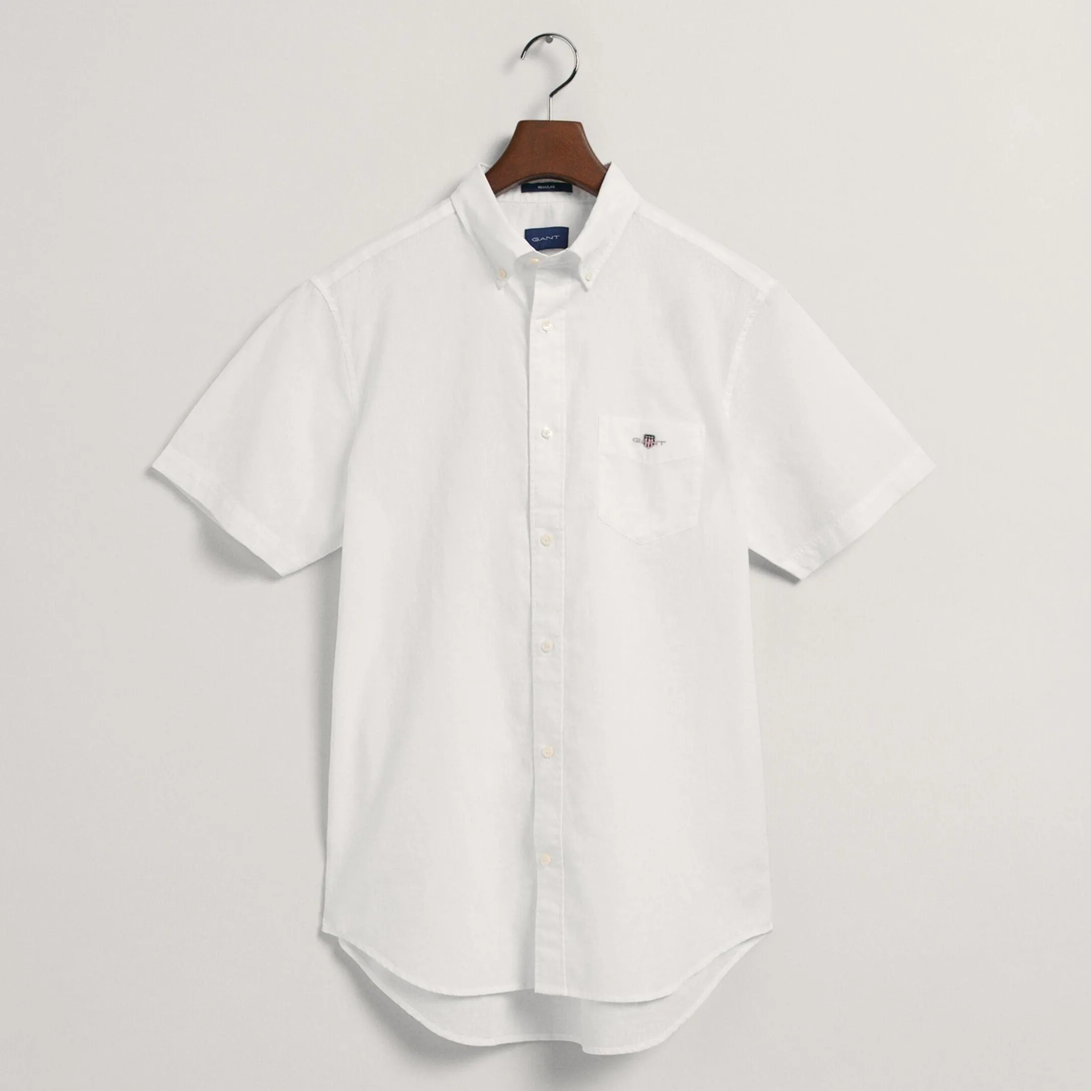 GANT Regular Fit Cotton Linen Short Sleeve Shirt White