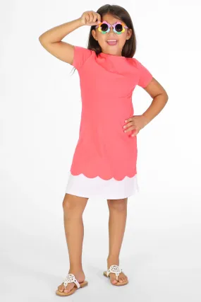 Girls Newberry Dress-Calypso Coral/White Hem