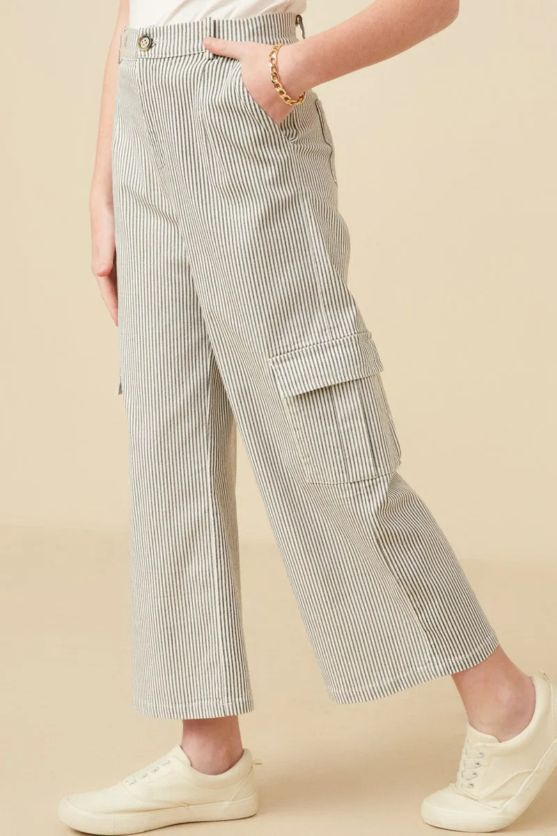 Girls Stretchy Pinstripe Cargo Carpenter Pants