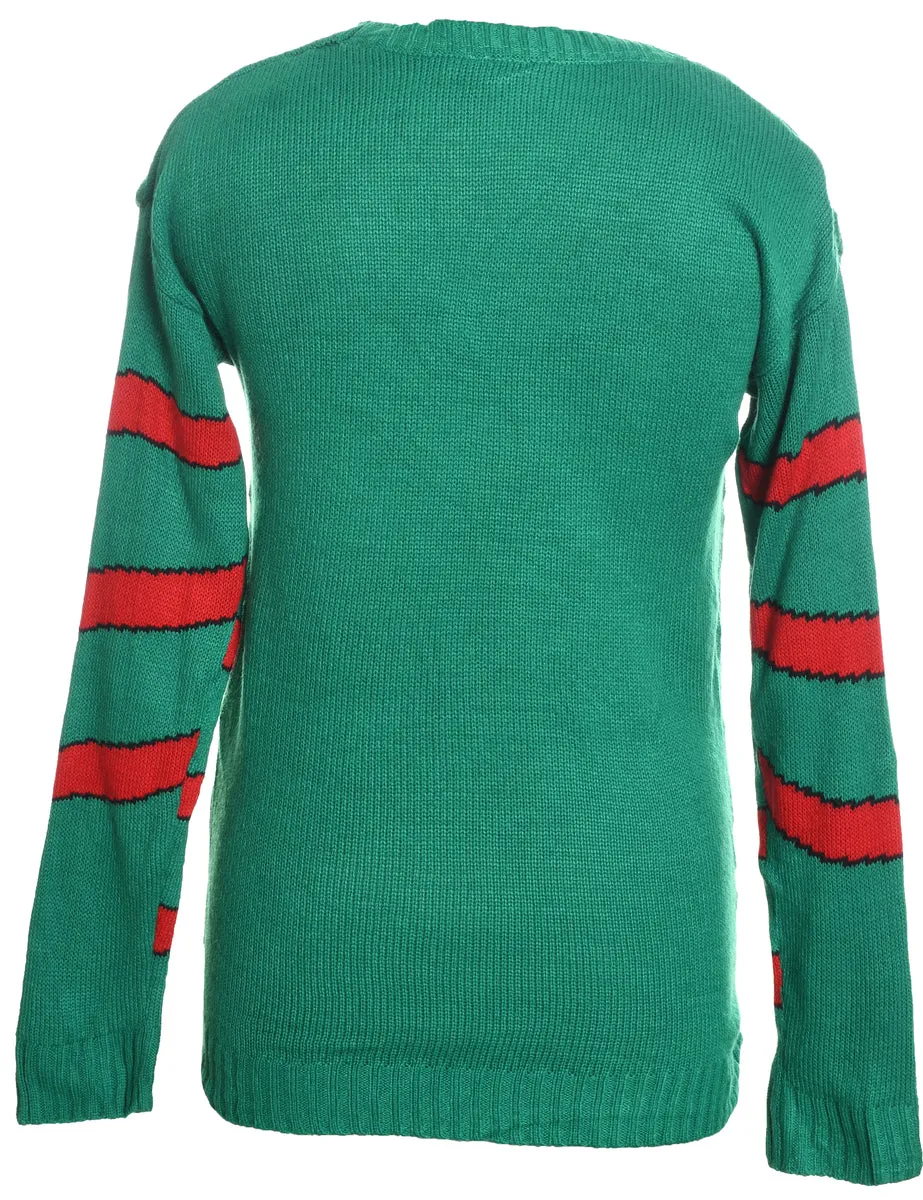 Green & Red Knit Christmas Jumper - L