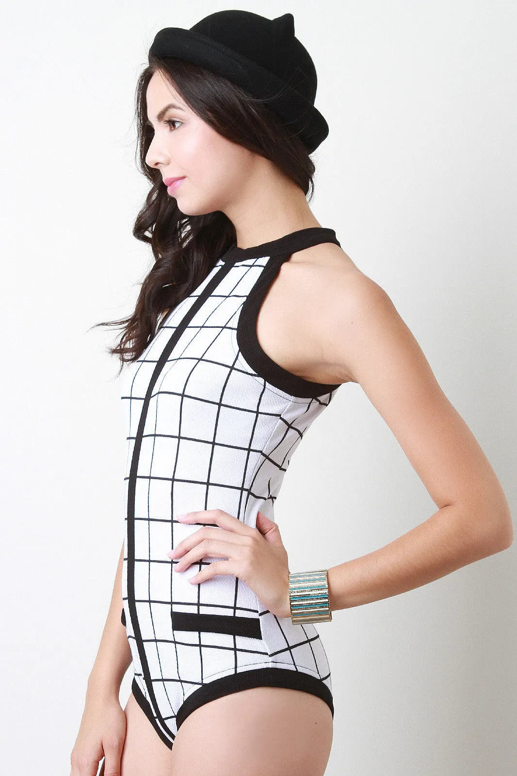 Grid Cutaway Bodysuit