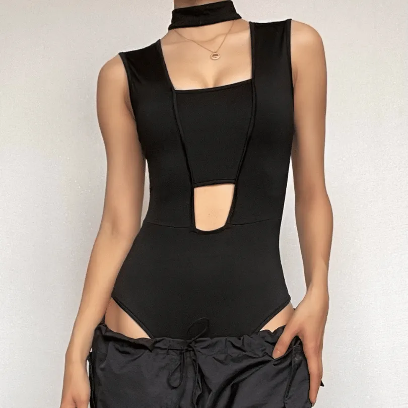 Halibuy Sleeveless hollow out bodysuit